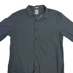 A Frame Mens Slim Polka Dot Long Sleeve Cotton Dress Shirt Black Blue Size XL